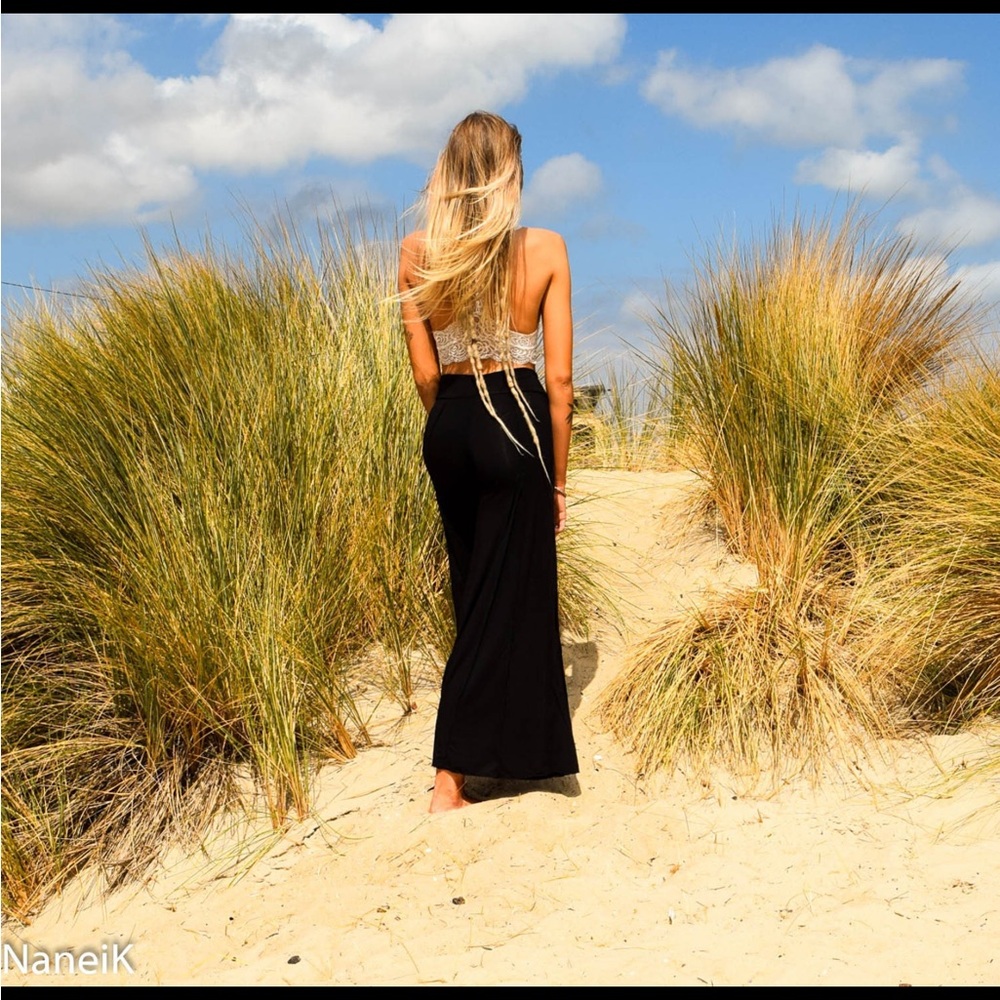 BROWN FLOWER-CHILD WIDE LEG FLARED PANTS FESTIVAL BELL BOTTOMS - Picture 4 of 10